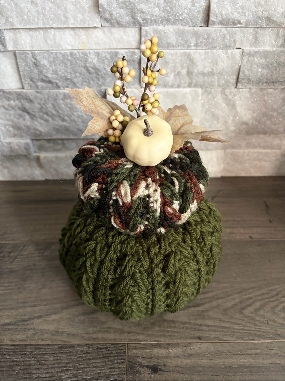 Handmade Olive Green Crochet Pumpkin Holiday Décor
